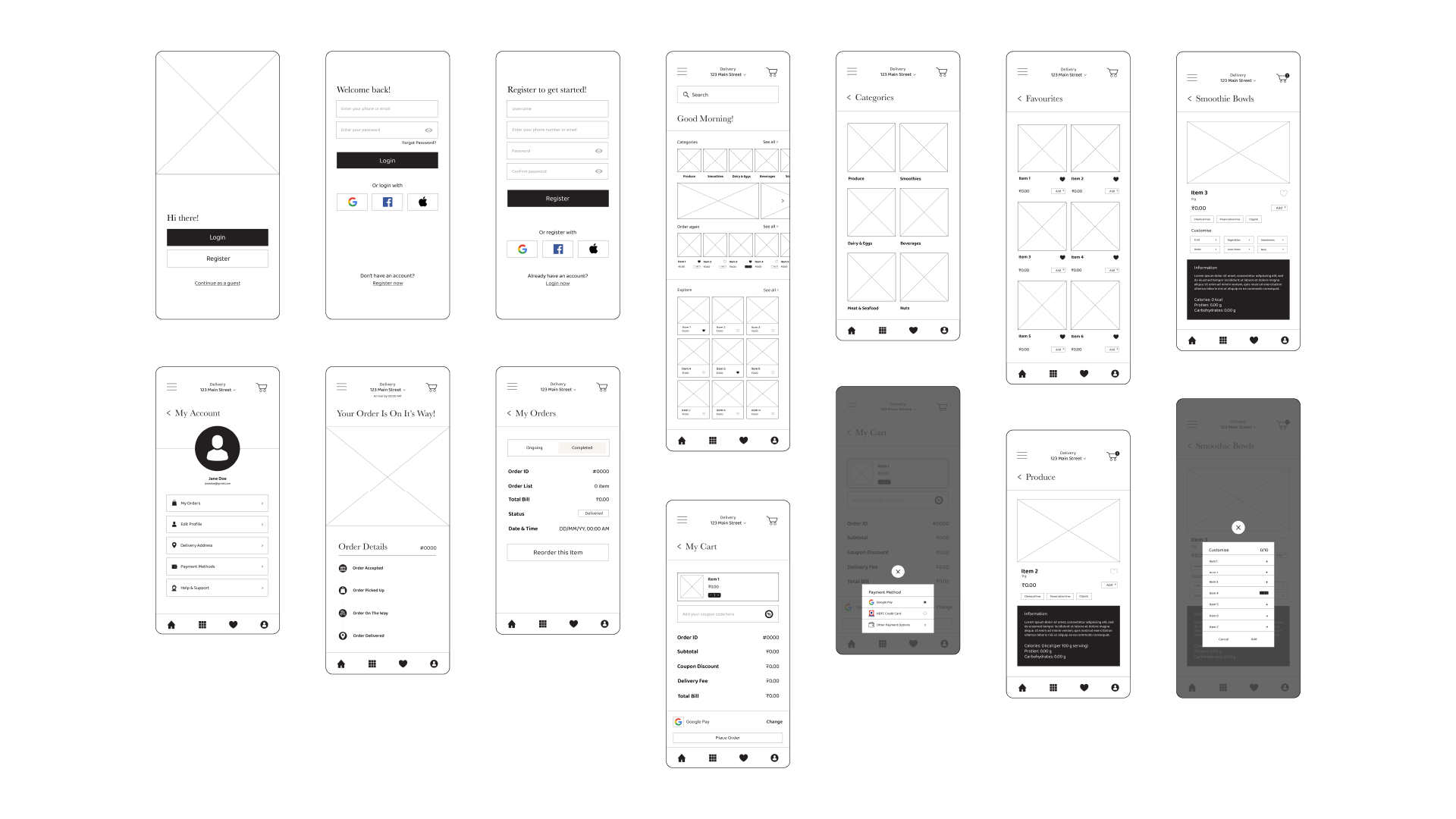 Low-fidelity wireframes